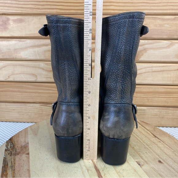 FRYE Womens 8 US Distressed Leather Block Heeled Mid-Calf Boots Western Biker - Picture 6 of 15